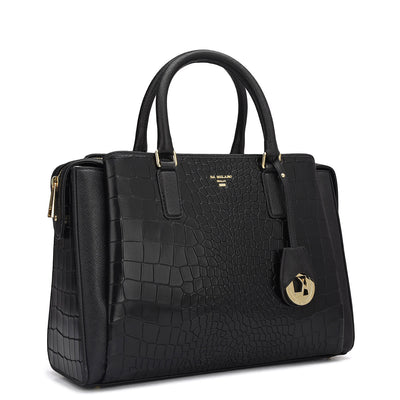 Medium Croco Leather Satchel - Black