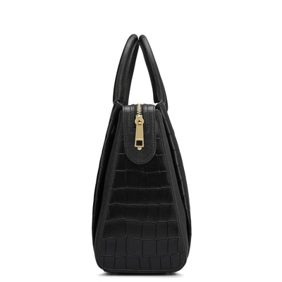 Medium Croco Leather Satchel - Black