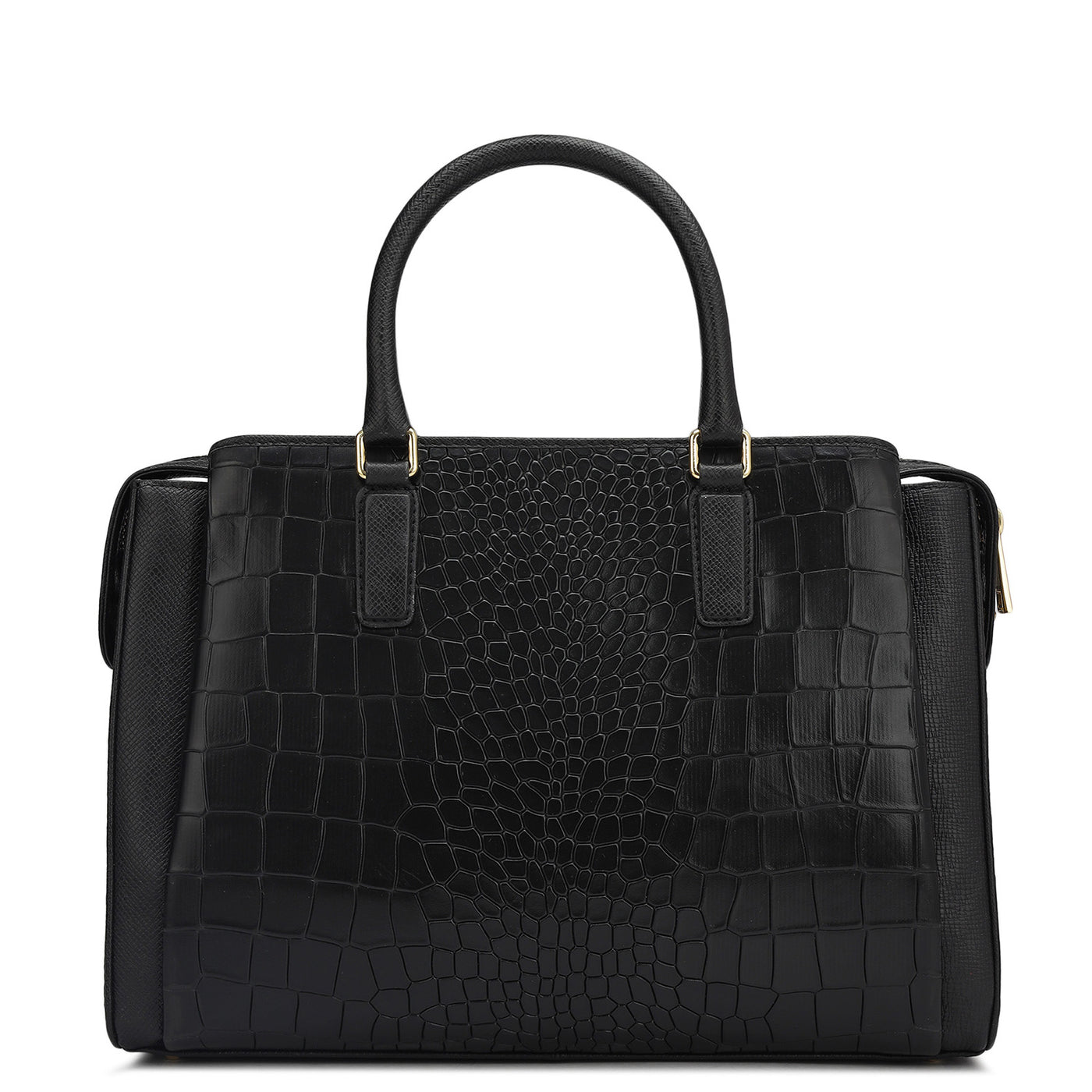 Medium Croco Leather Satchel - Black