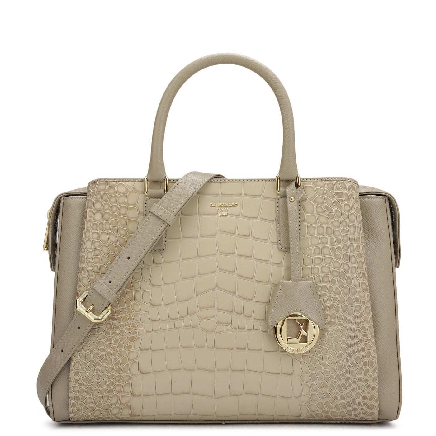 Medium Croco Leather Satchel - Frost