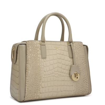 Medium Croco Leather Satchel - Frost