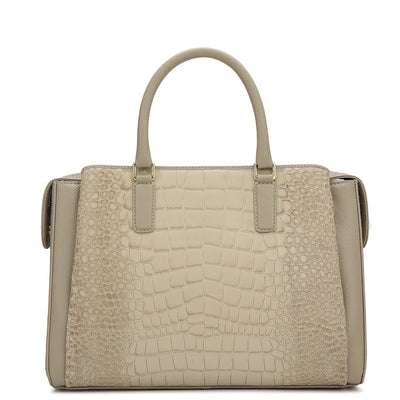 Medium Croco Leather Satchel - Frost