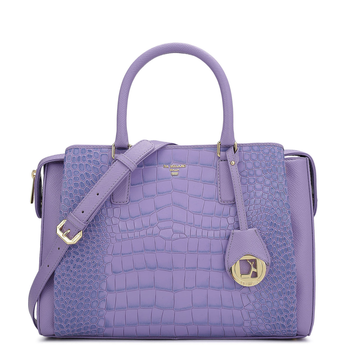 Medium Croco Leather Satchel - Purple Haze