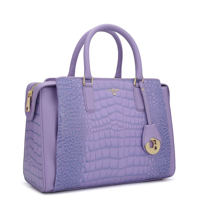 Medium Croco Leather Satchel - Purple Haze