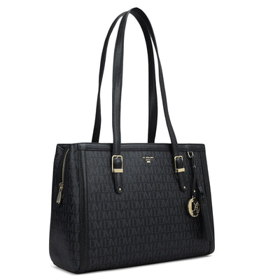 Medium Monogram Leather Shoulder Bag - Black