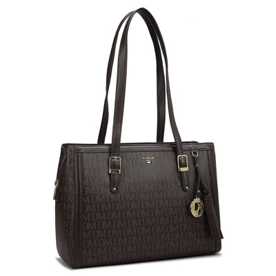 Medium Monogram Leather Shoulder Bag - Chocolate