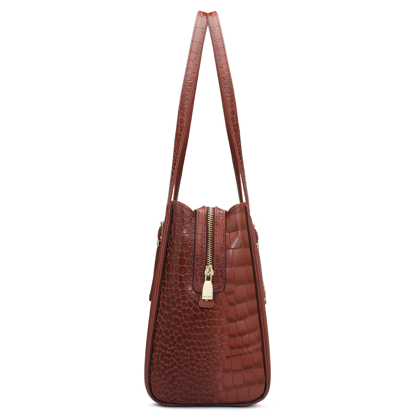 Medium Croco Leather Shoulder Bag - Brick