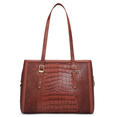 Medium Croco Leather Shoulder Bag - Brick