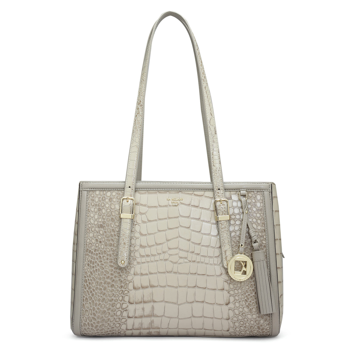 Medium Croco Leather Shoulder Bag - Frost