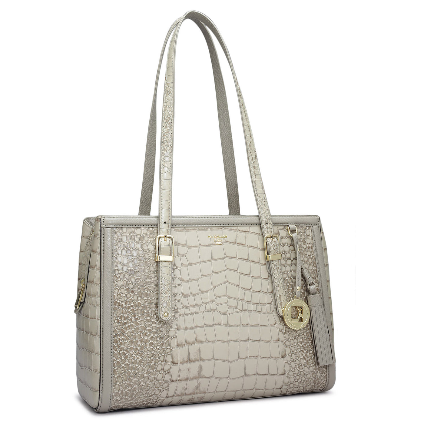 Medium Croco Leather Shoulder Bag - Frost