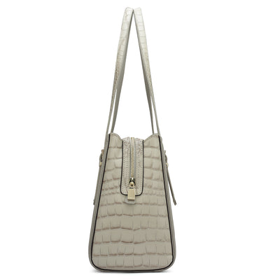 Medium Croco Leather Shoulder Bag - Frost