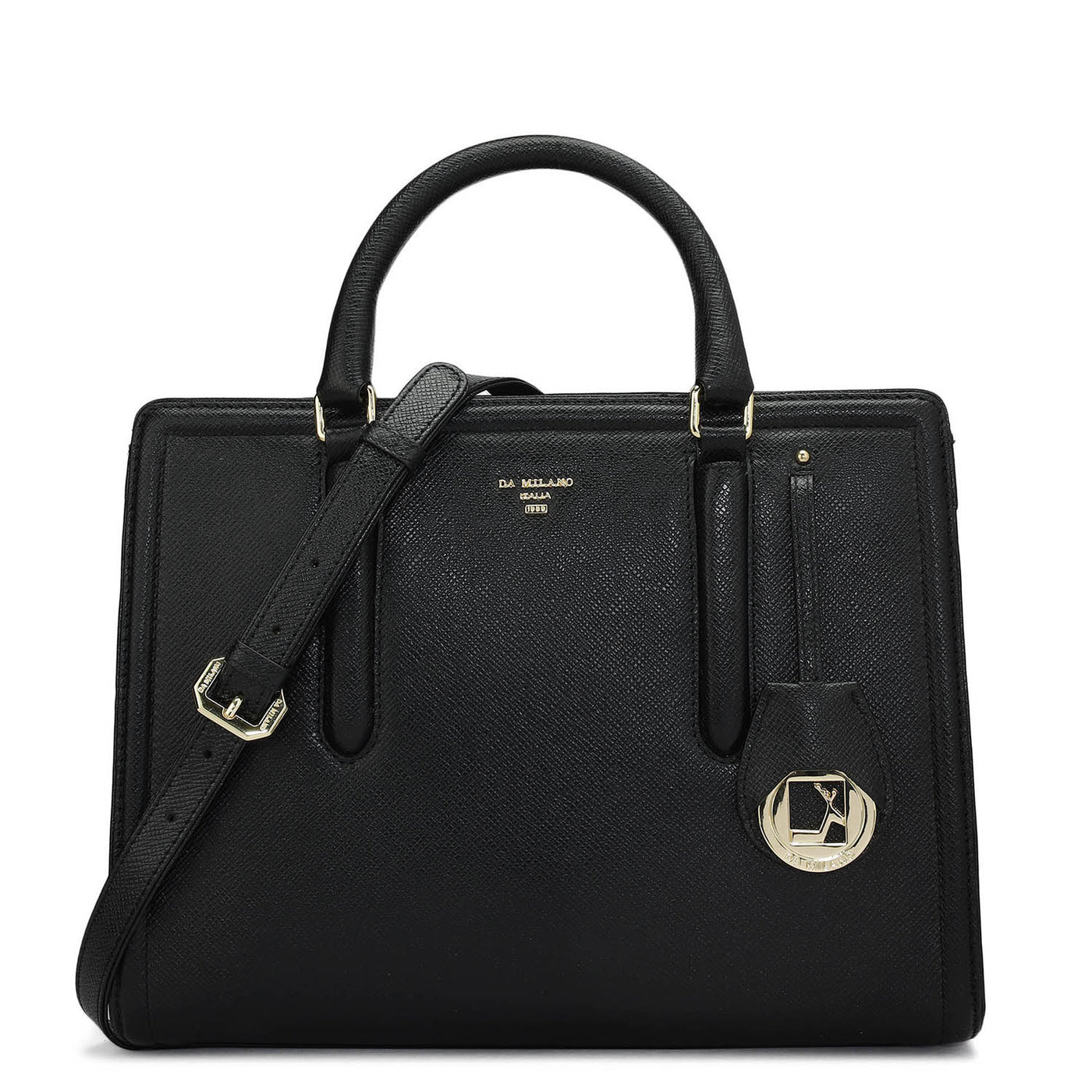 Medium Franzy Leather Satchel - Black