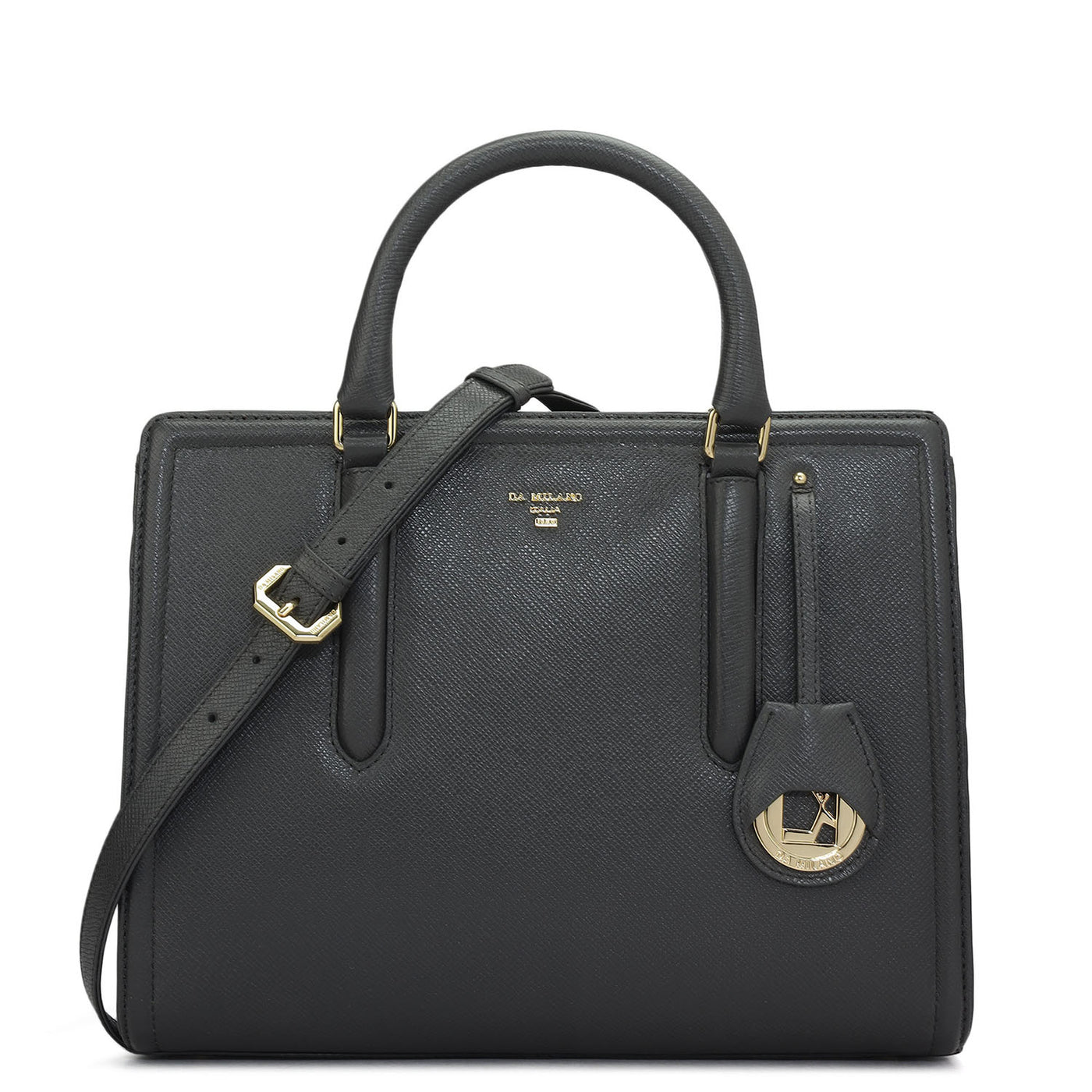 Medium Franzy Leather Satchel - Charcoal Grey