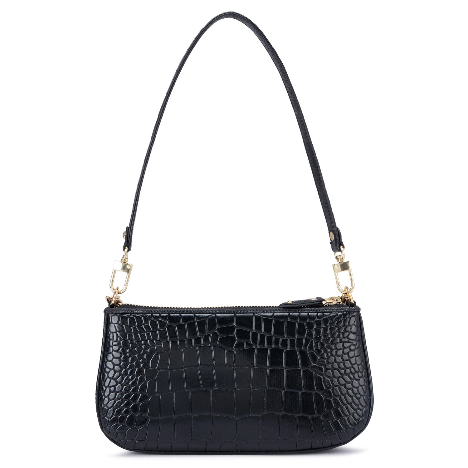 Da Milano Small Croco Ostrich Leather Shoulder Bag - Black