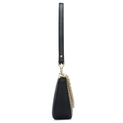 Small Canvas Wax Leather Baguette - Black