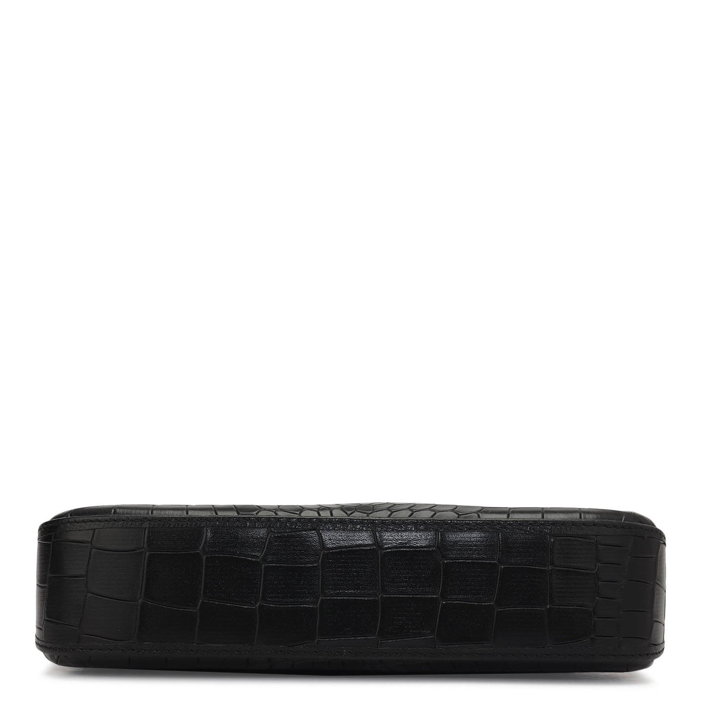 Small Croco Leather Baguette - Black