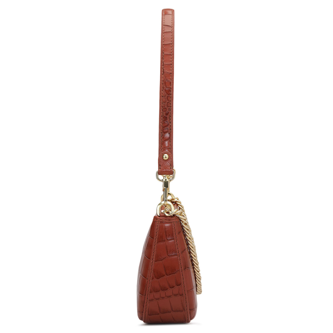 Small Croco Leather Baguette - Brick