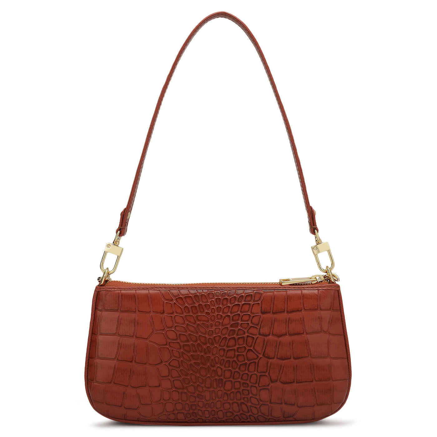 Small Croco Leather Baguette - Brick