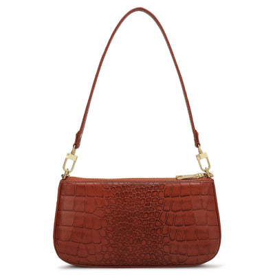 Small Croco Leather Baguette - Brick