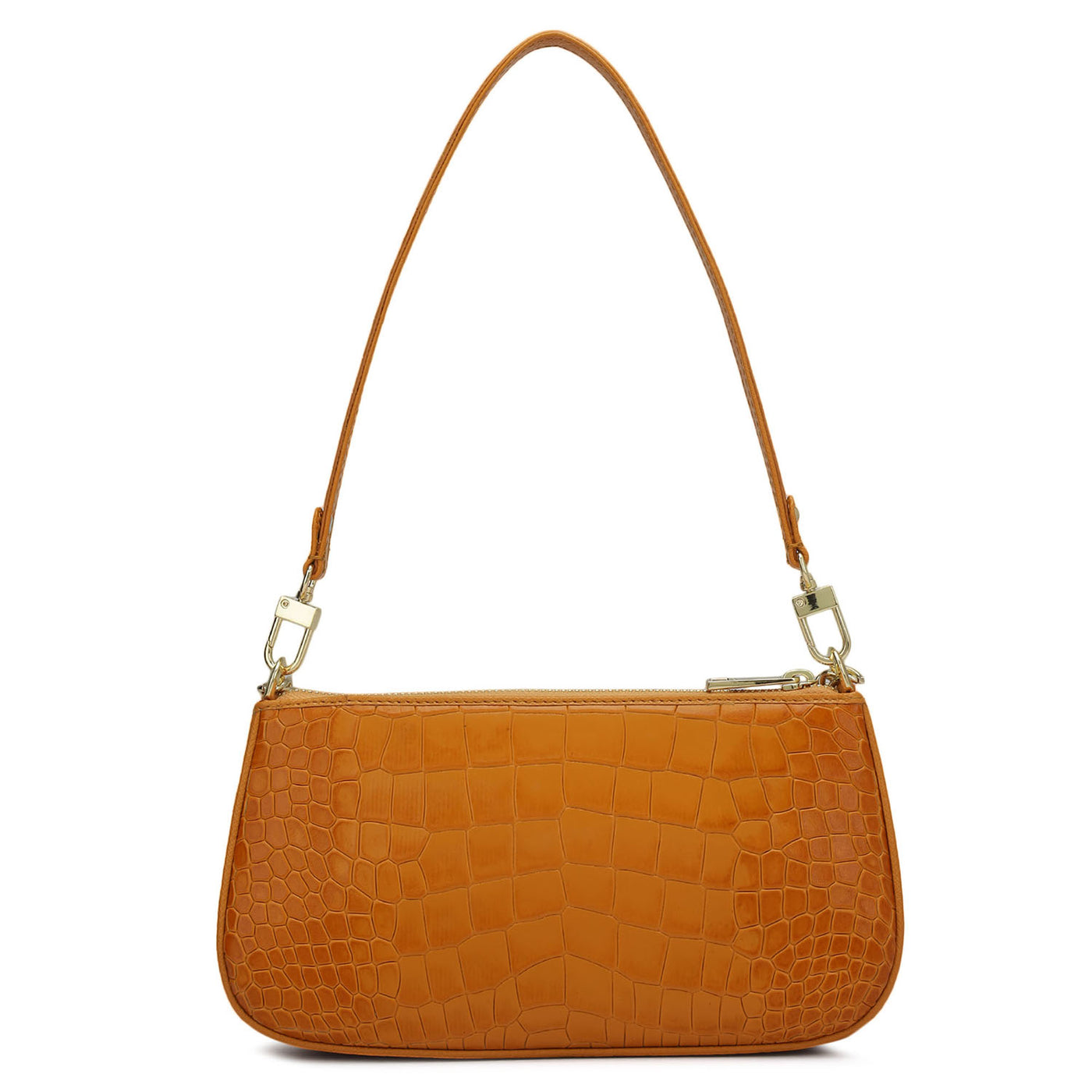 Small Croco Leather Baguette - Flame