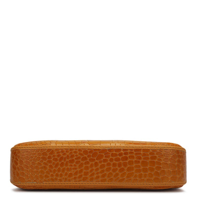 Small Croco Leather Baguette - Flame