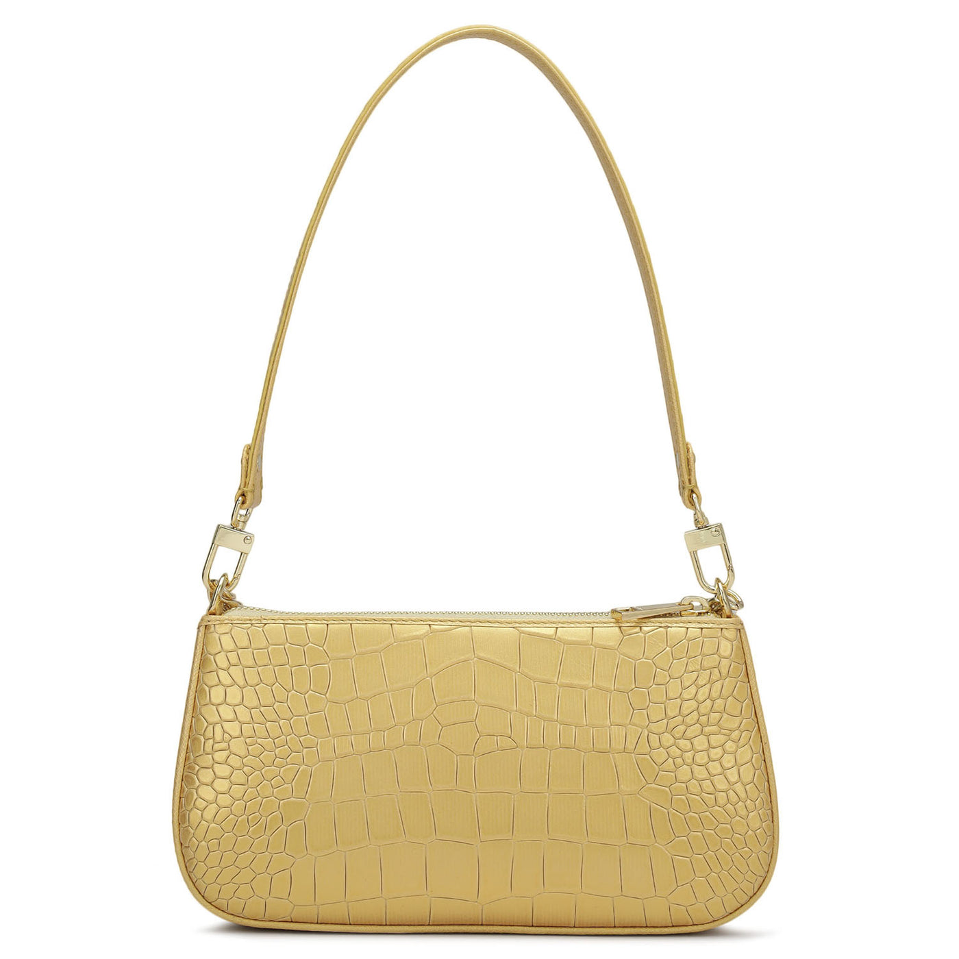 Small Croco Leather Baguette - Gold