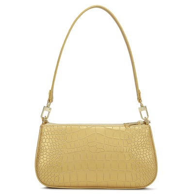 Small Croco Leather Baguette - Gold