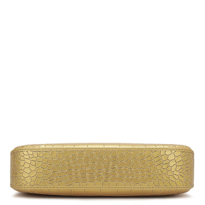 Small Croco Leather Baguette - Gold