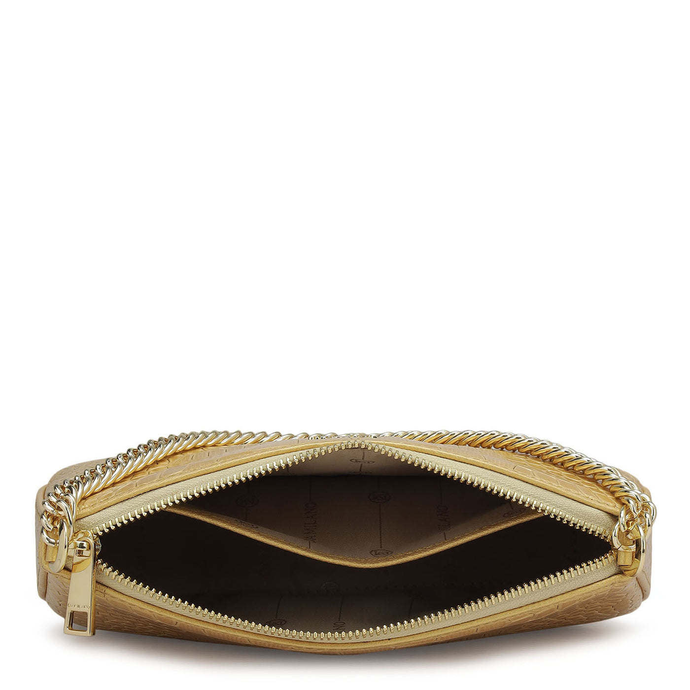 Small Croco Leather Baguette - Gold