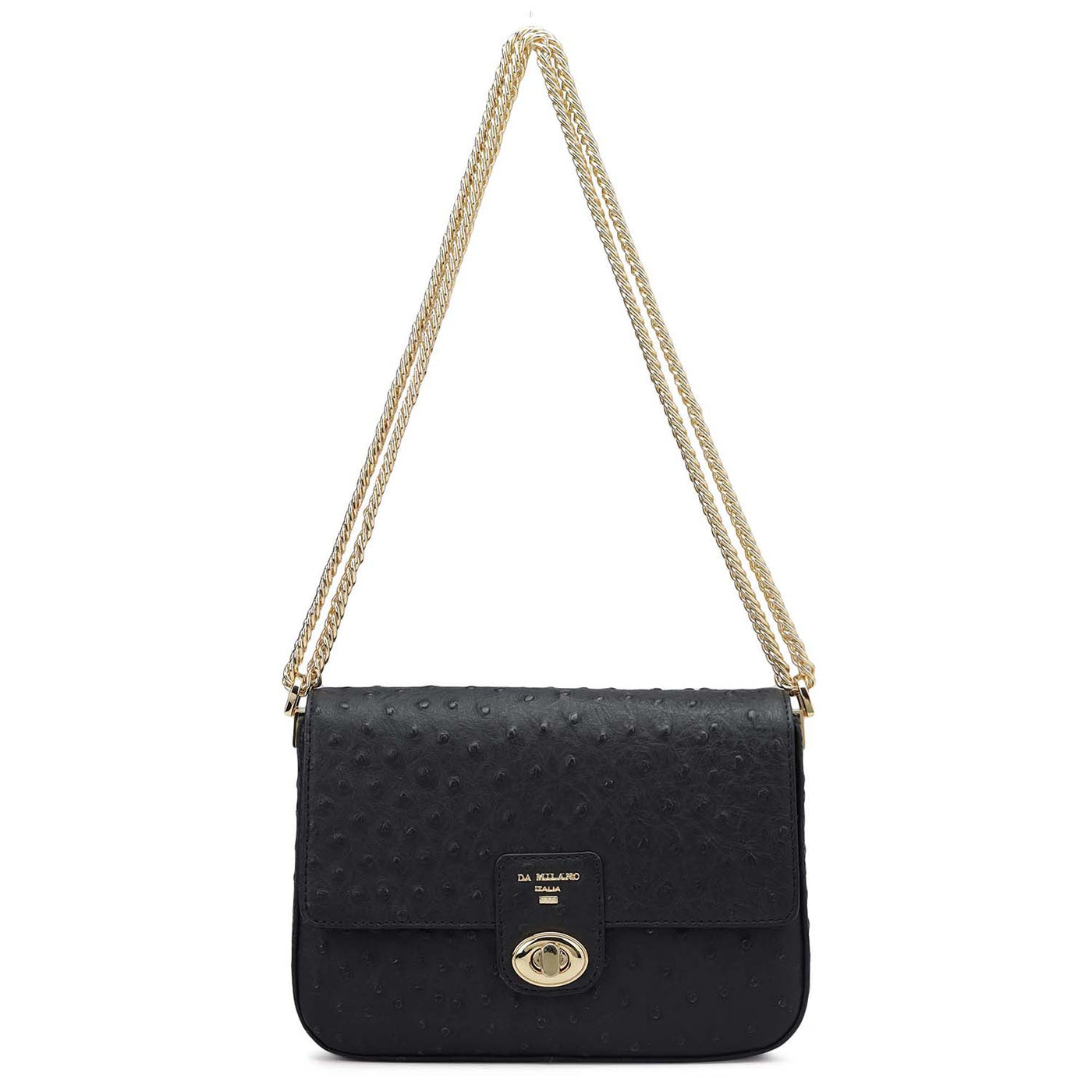 Small Ostrich Leather Shoulder Bag - Black