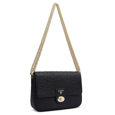 Small Ostrich Leather Shoulder Bag - Black