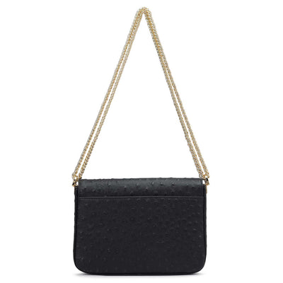 Small Ostrich Leather Shoulder Bag - Black