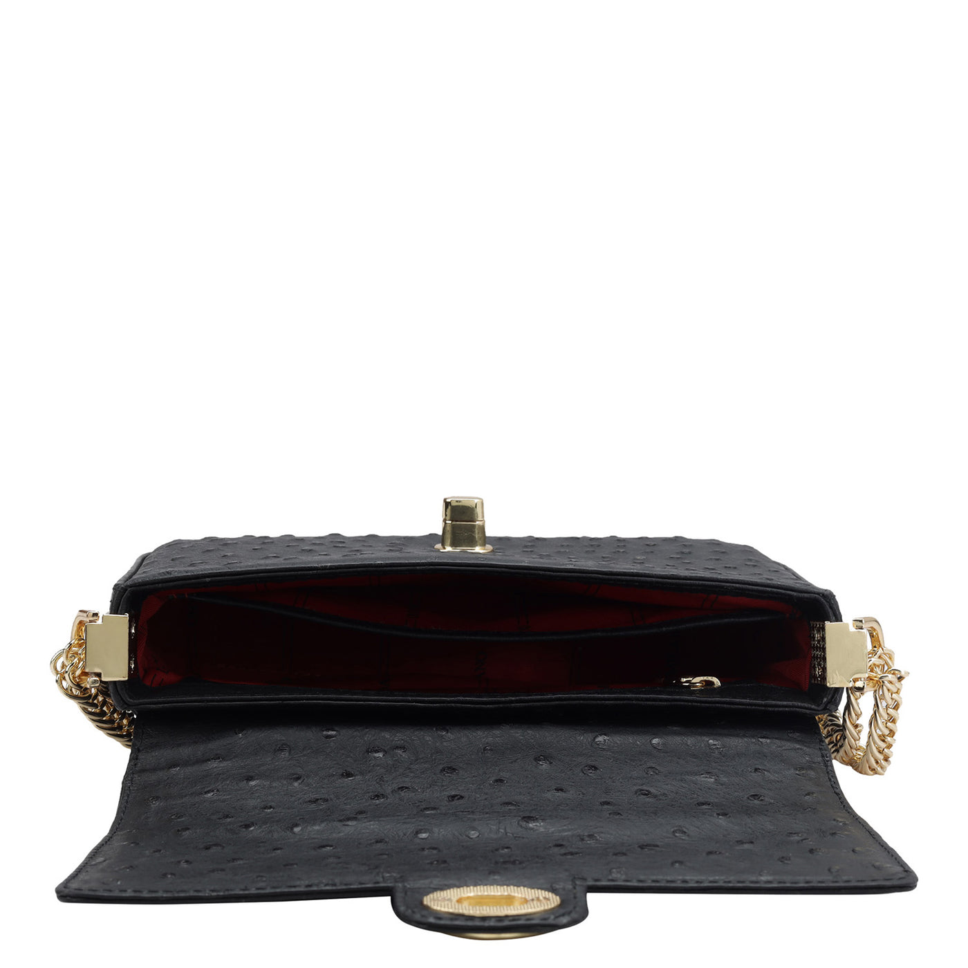 Small Ostrich Leather Shoulder Bag - Black