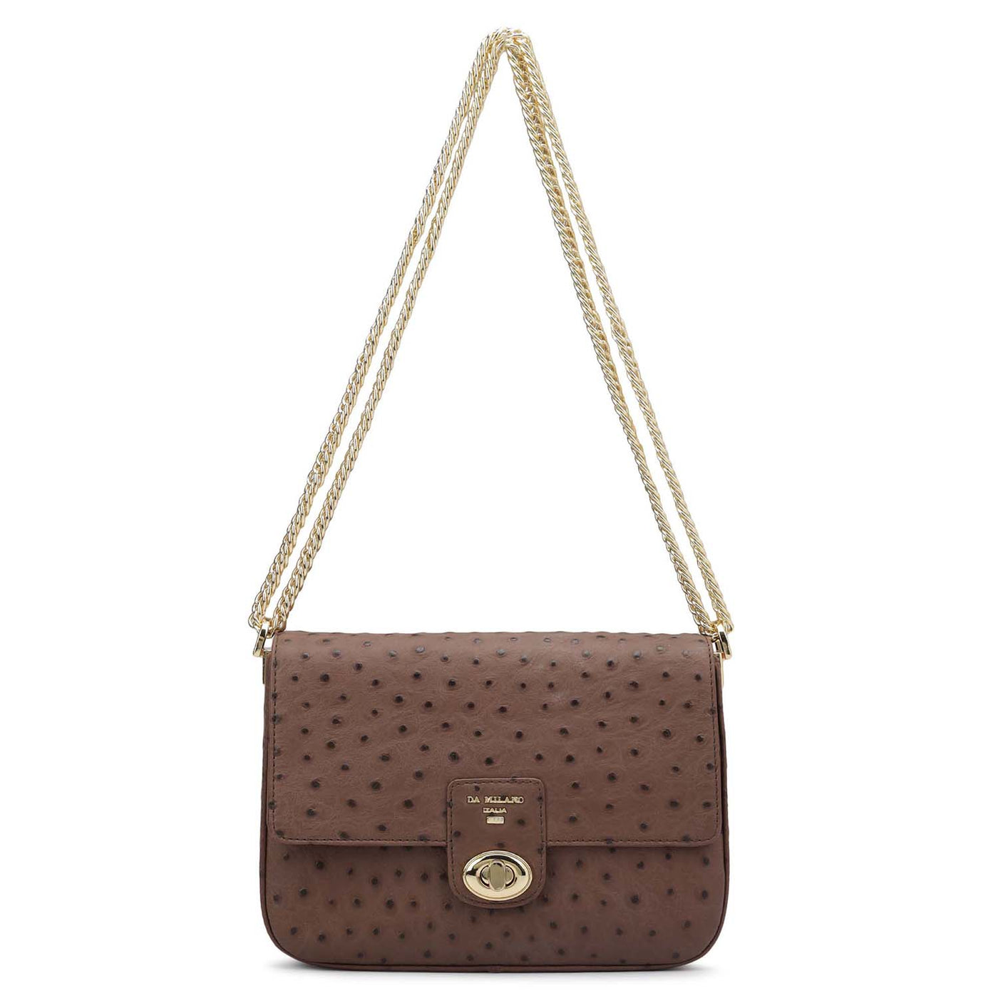 Small Ostrich Leather Shoulder Bag - Brown