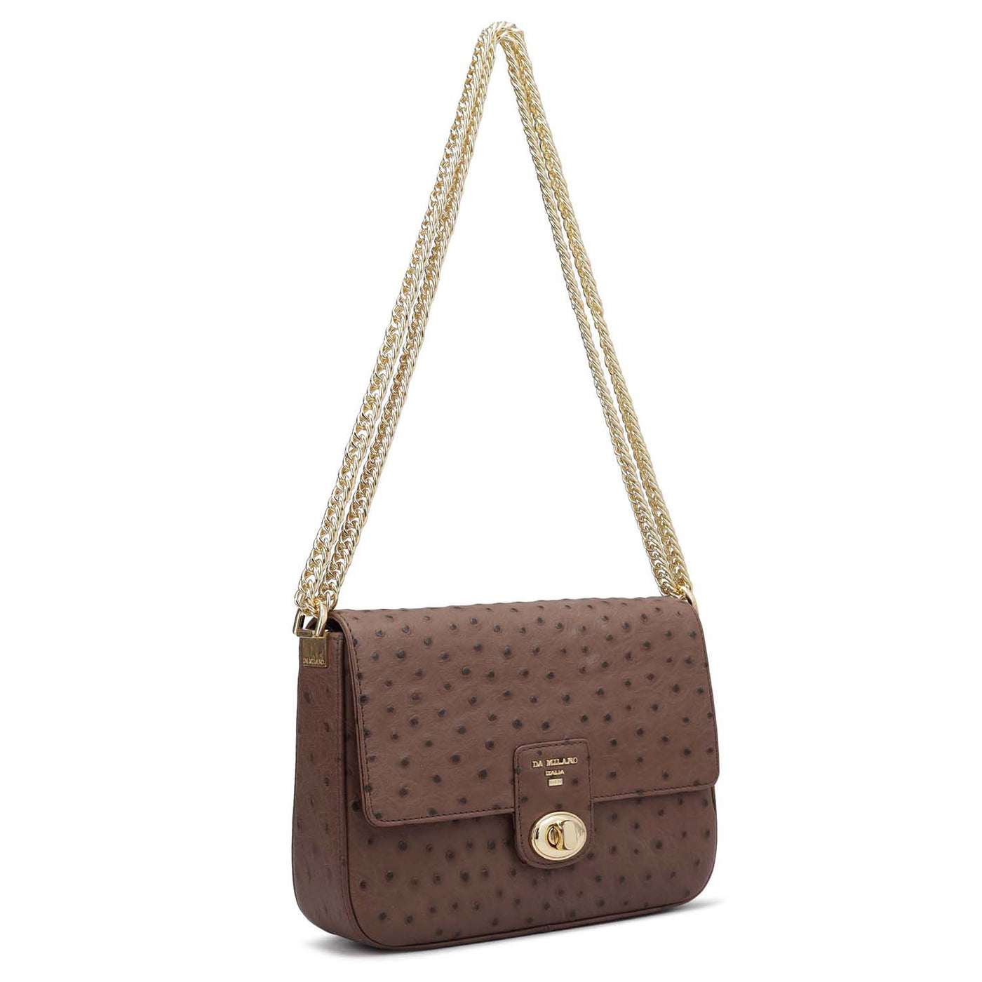 Small Ostrich Leather Shoulder Bag - Brown