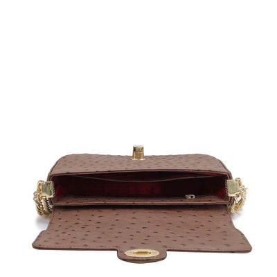 Small Ostrich Leather Shoulder Bag - Brown