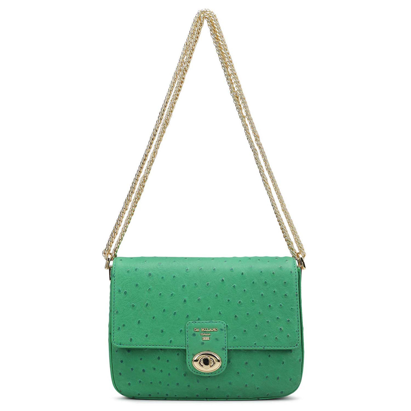 Small Ostrich Leather Shoulder Bag - Green