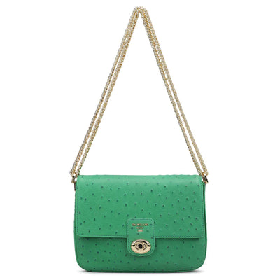 Small Ostrich Leather Shoulder Bag - Green