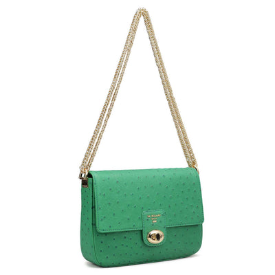 Small Ostrich Leather Shoulder Bag - Green