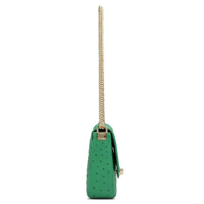 Small Ostrich Leather Shoulder Bag - Green