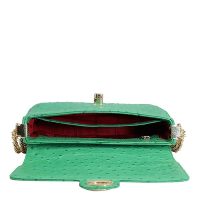 Small Ostrich Leather Shoulder Bag - Green