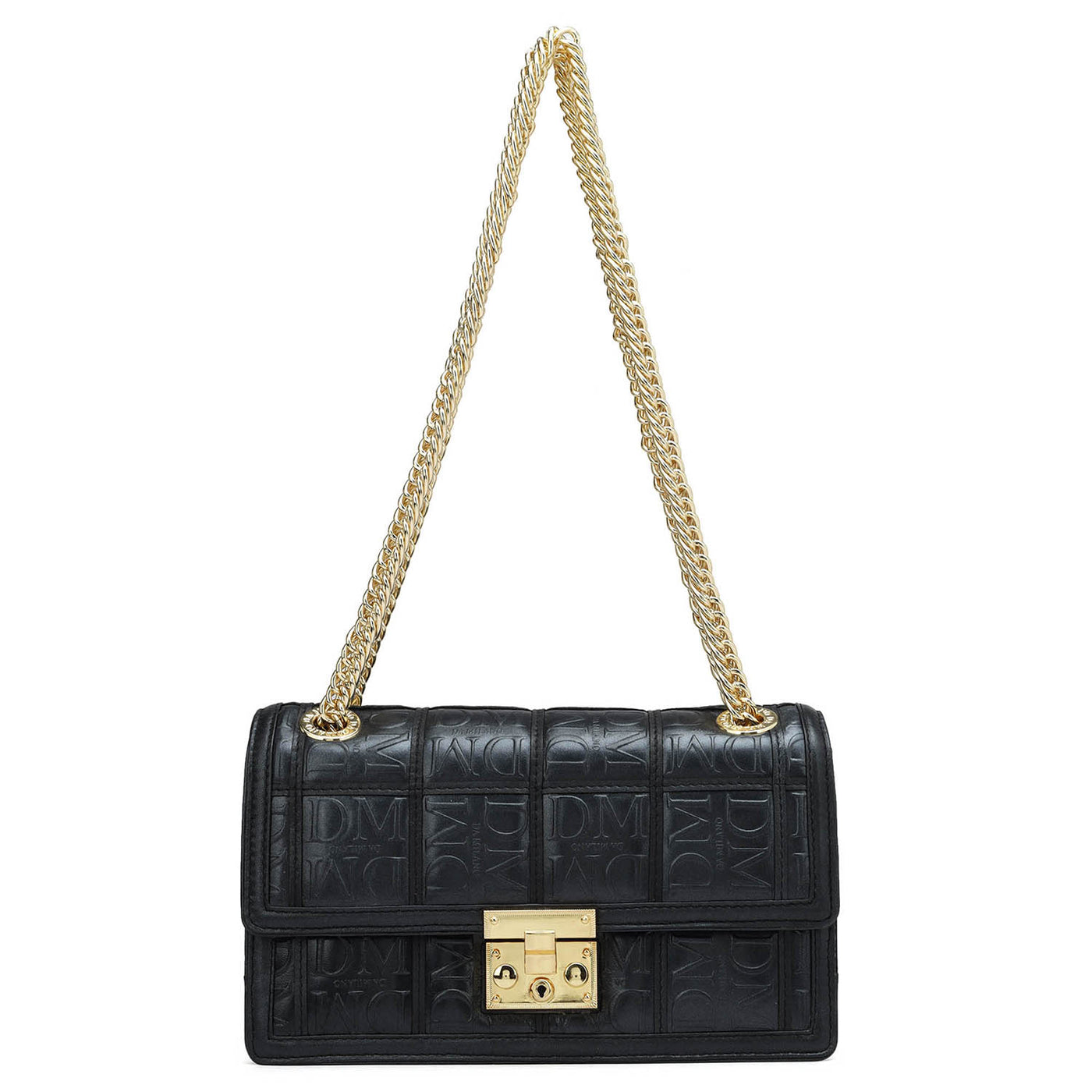 Small Monogram Leather Shoulder Bag - Black