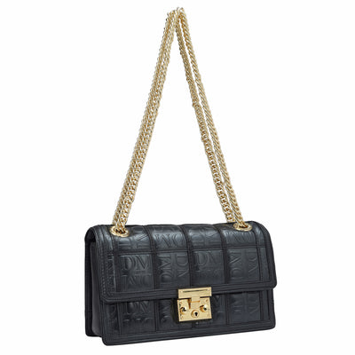 Small Monogram Leather Shoulder Bag - Black