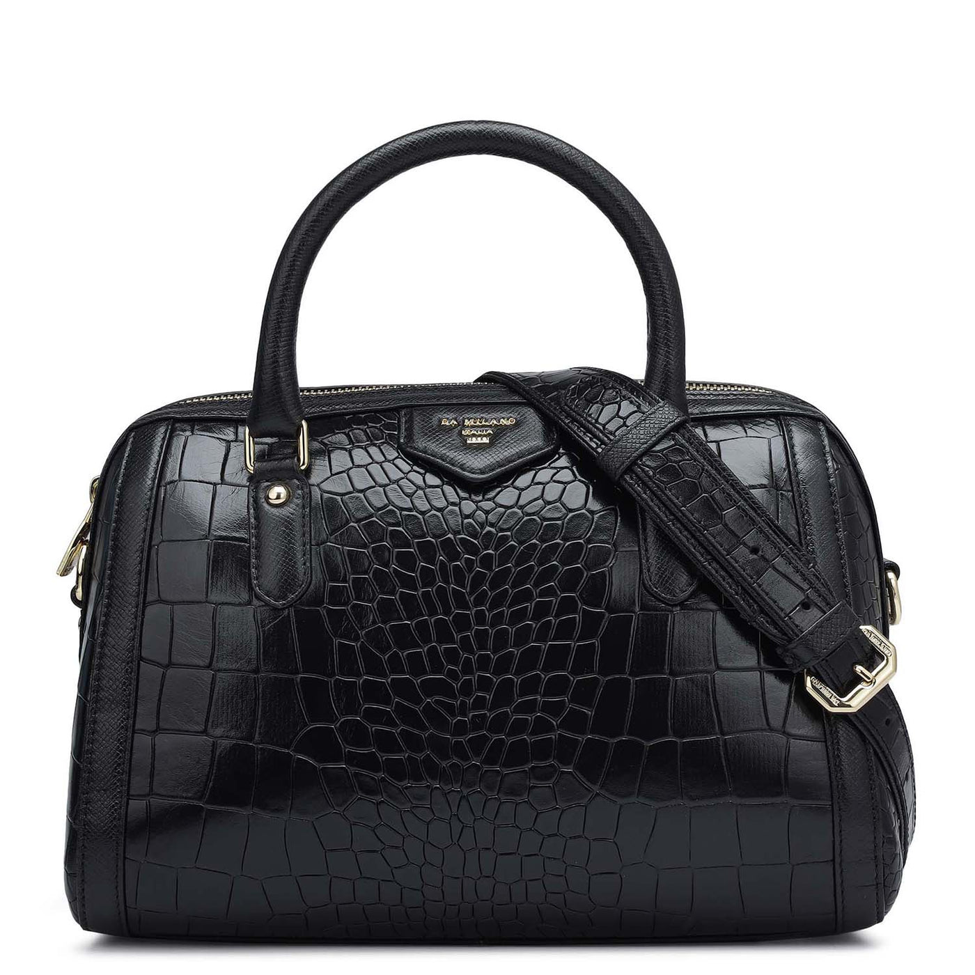 Medium Croco Leather Satchel - Black