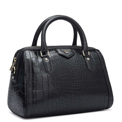 Medium Croco Leather Satchel - Black