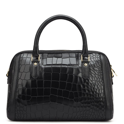 Medium Croco Leather Satchel - Black