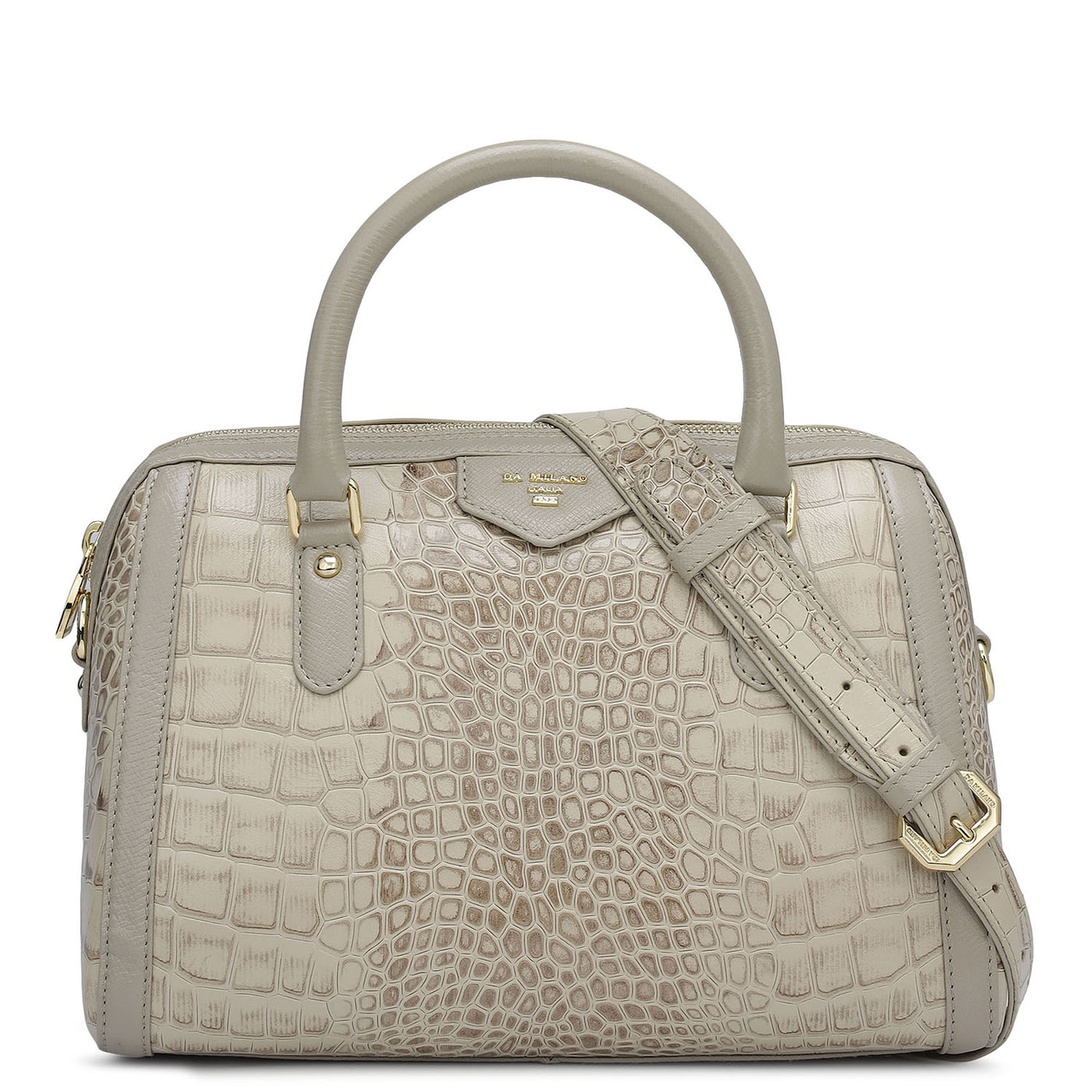 Medium Croco Leather Satchel - Frost