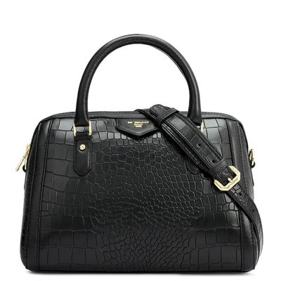 Small Croco Leather Satchel - Black