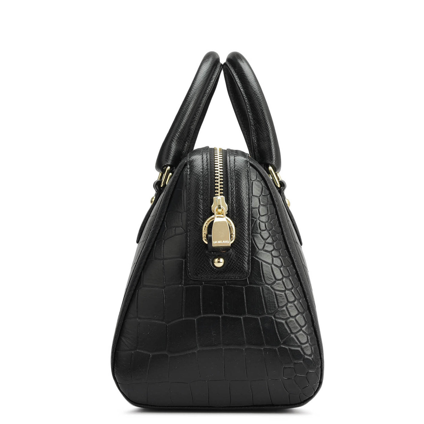 Small Croco Leather Satchel - Black