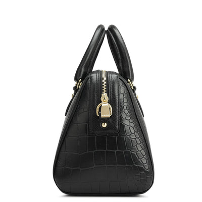 Small Croco Leather Satchel - Black